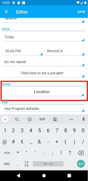 Location selector in reminder editor
