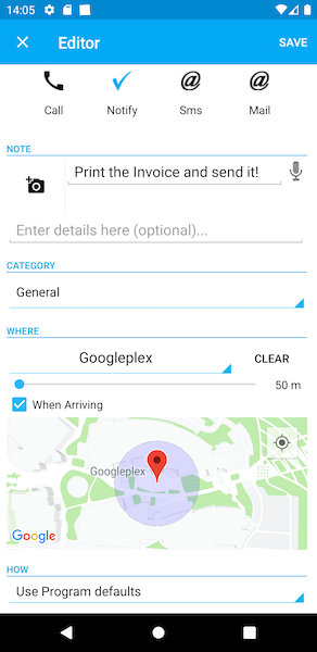 View the place for Location based reminders
